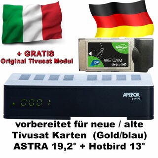APEBOX S Wifi + WeCam Modul vorprogrammiert tivusat/Mediaset und Astra CA Full HD DVB-S2+IP Receiver